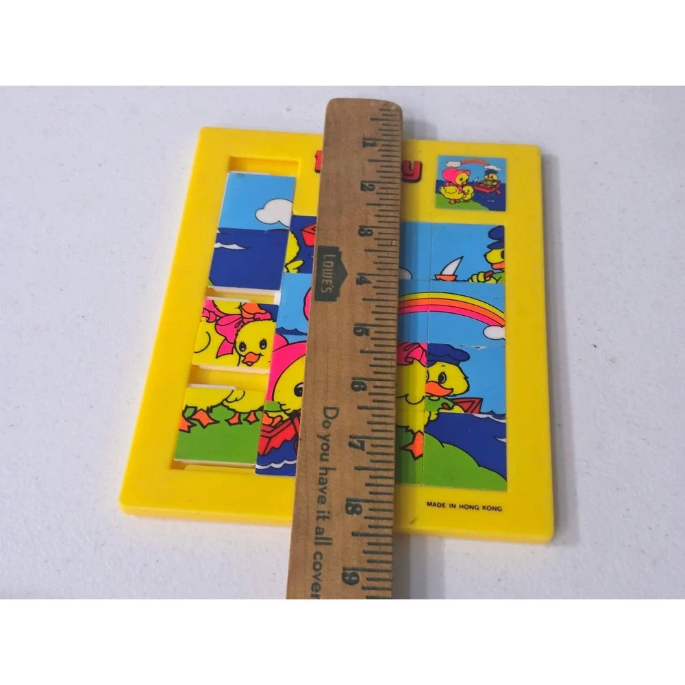 Vintage Happy Pets Sliding Tile Puzzle Yellow Duck Rainbow Handheld Game HK